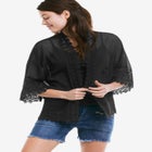 Sheer Lace Trim Kimono Cardigan image number null
