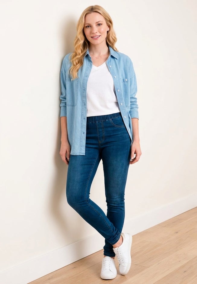 Mid-Rise Stretch Denim Pull-On 4 Pocket Jeggings image number 4