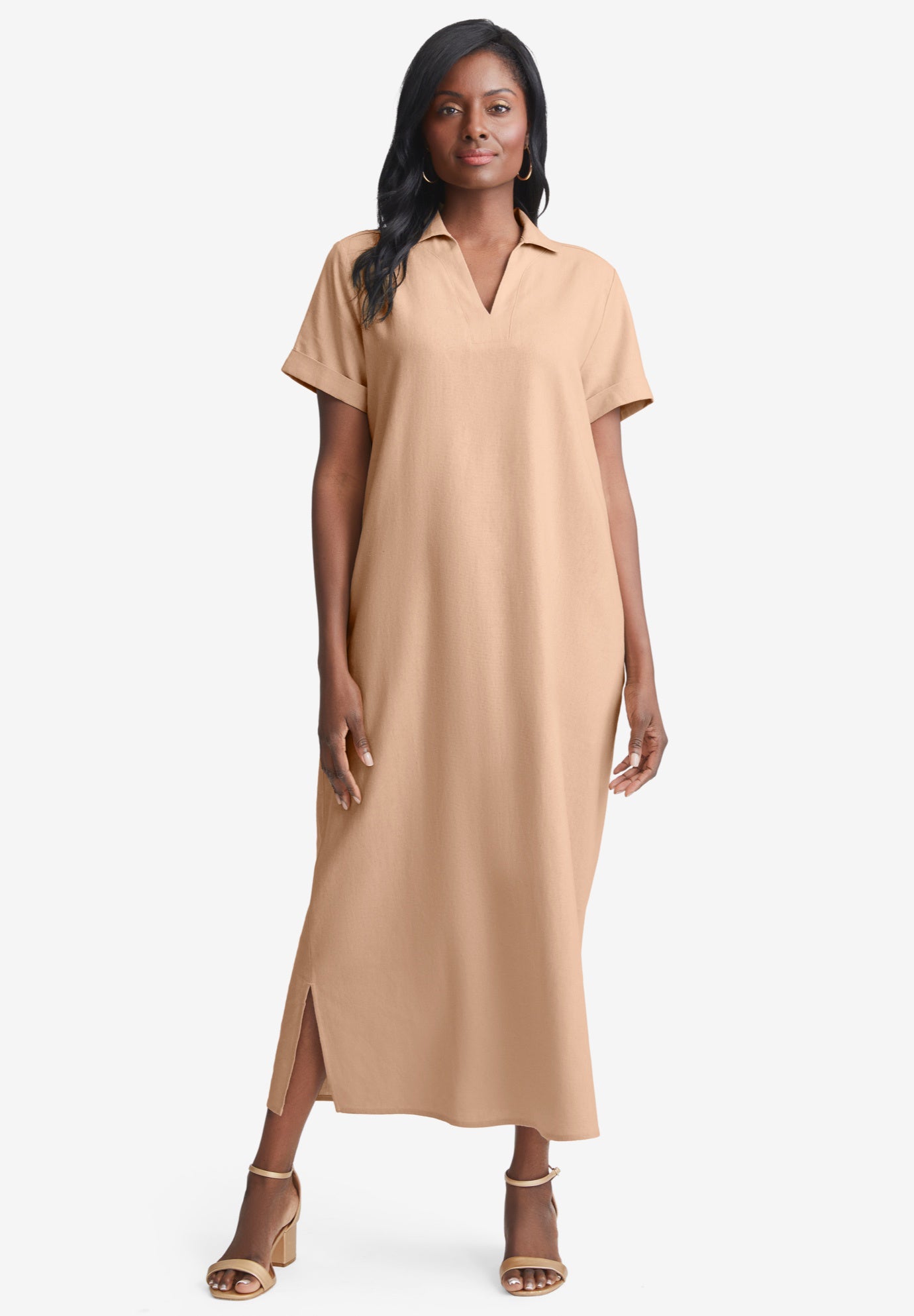 Linen Short Sleeve Maxi Dress image number 1