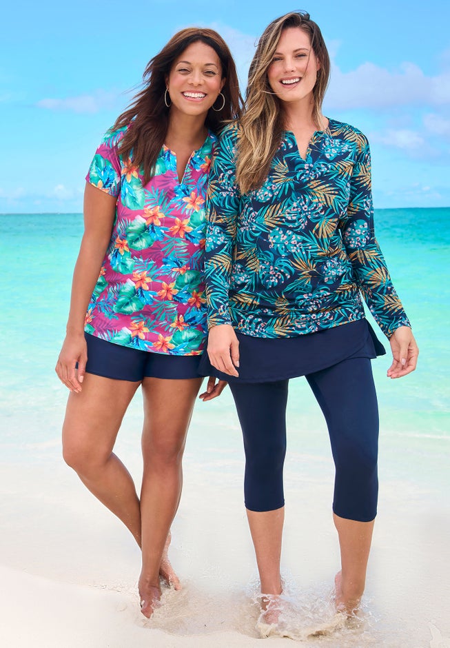 Split-Neck Long Sleeve Swim Tee with Built-In Bra image number 3