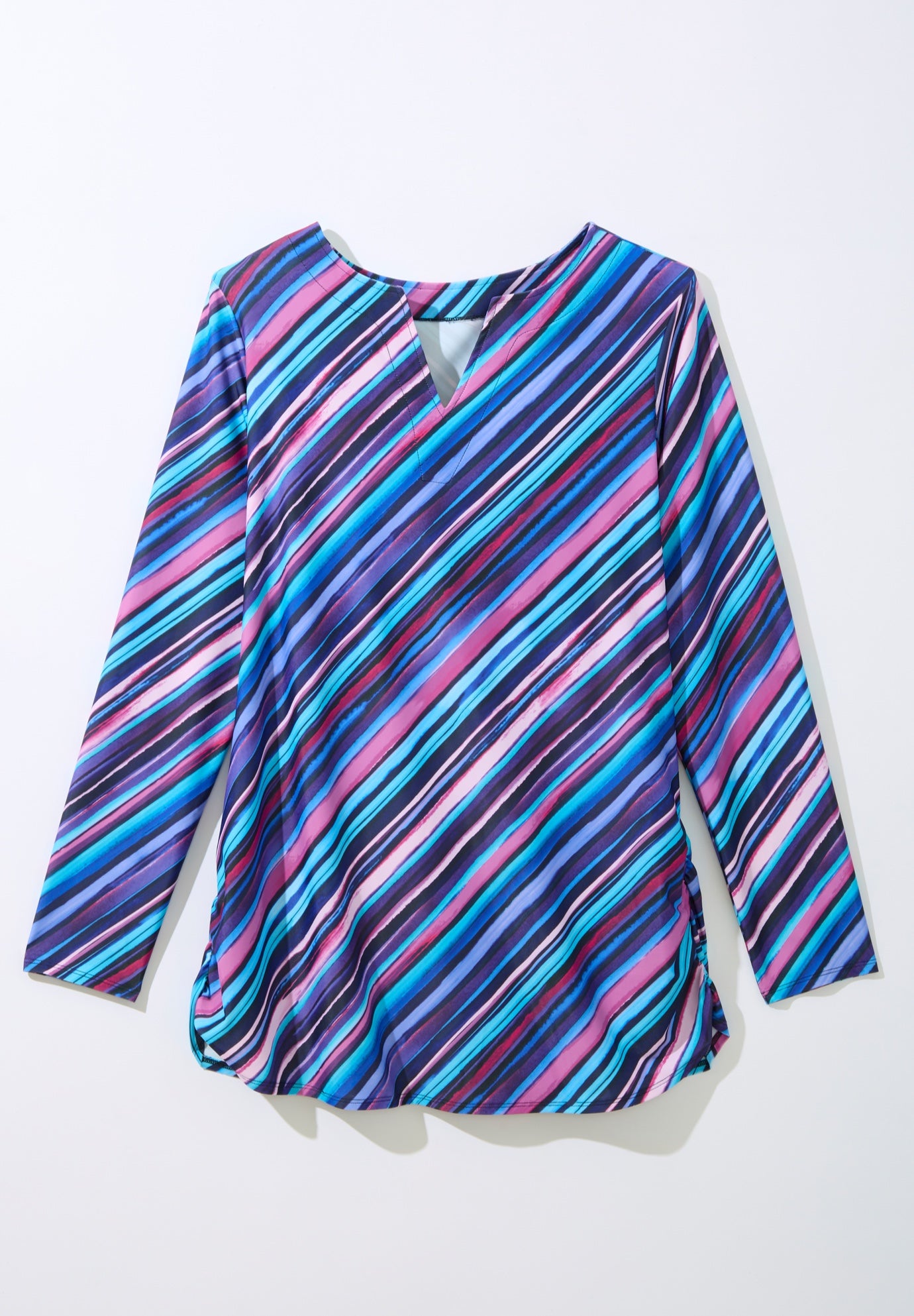 Split-Neck Long Sleeve Swim Tee with Built-In Bra image number 1
