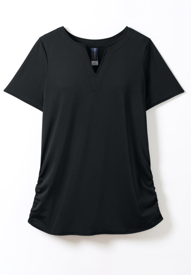 Split-Neck Short-Sleeve Swim Tee with Built-In Bra image number 4
