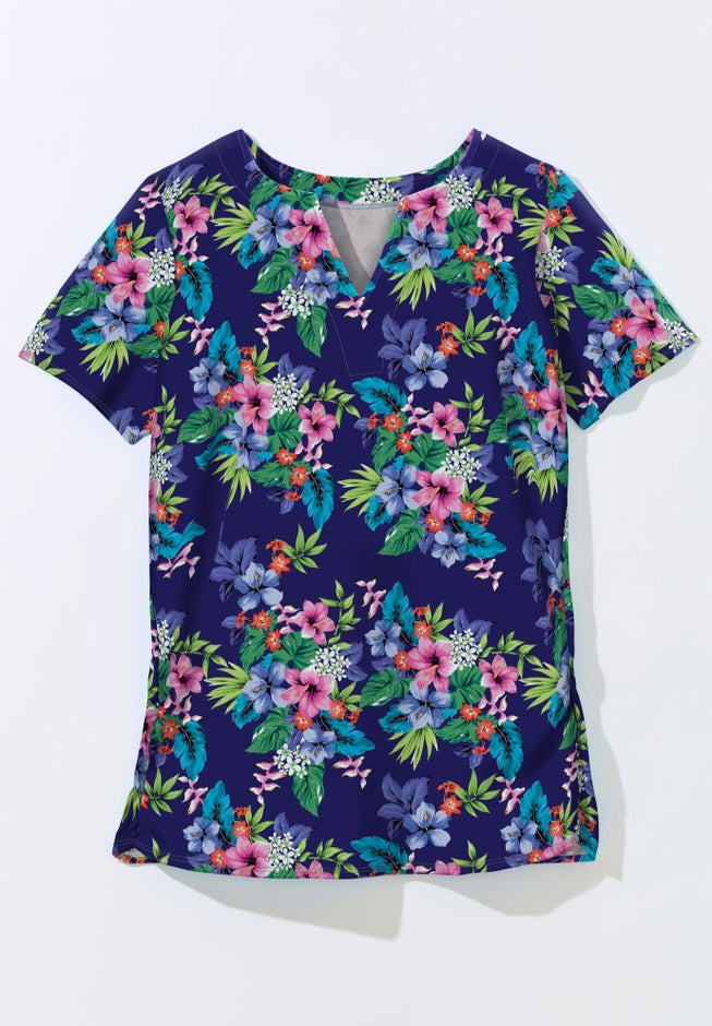 Split-Neck Short-Sleeve Swim Tee with Built-In Bra image number 3