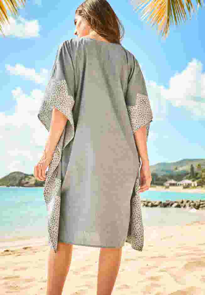 Contrast-Trim Chambray Cover Up image number 1