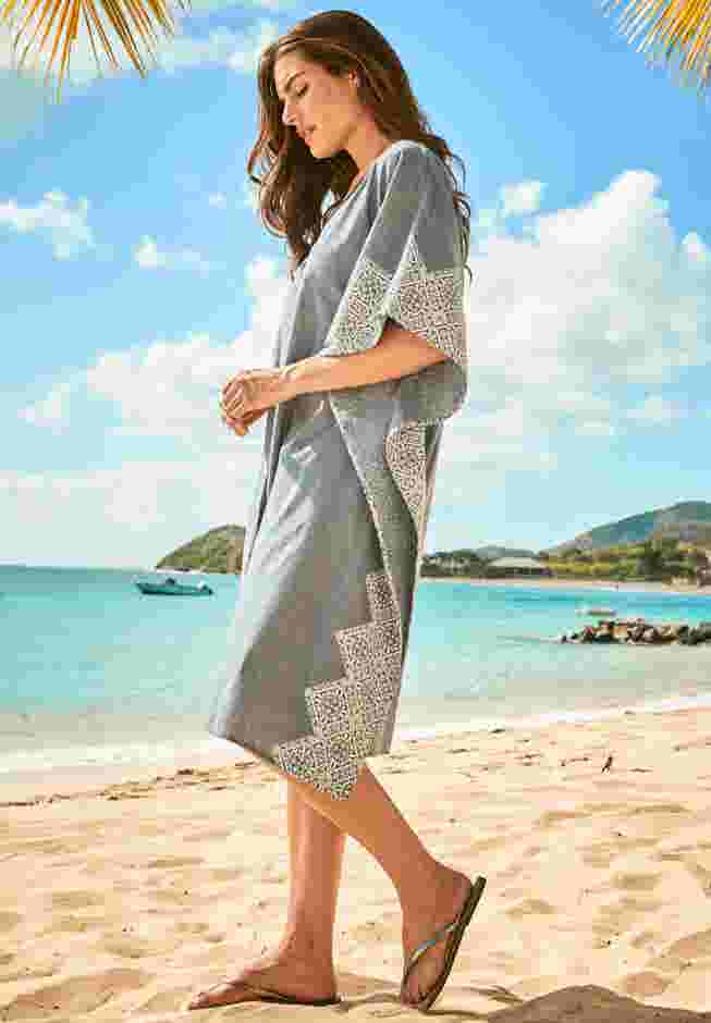 Contrast-Trim Chambray Cover Up image number 2