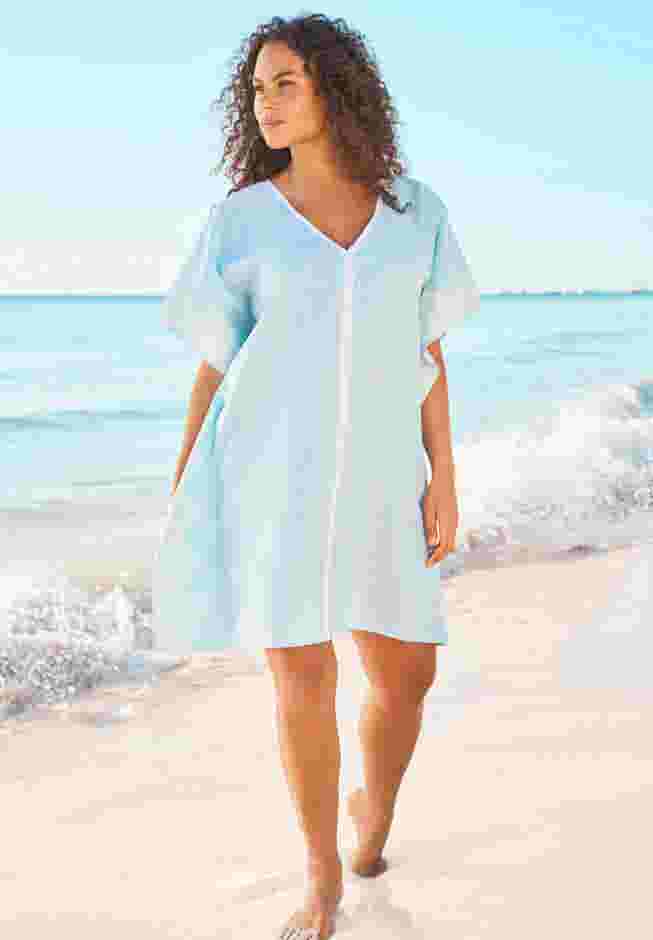 Contrast-Trim Chambray Cover Up image number 0