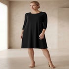 Stretch Knit Three-Quarter Sleeve T-shirt Dress image number null