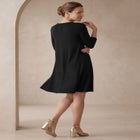 Stretch Knit Three-Quarter Sleeve T-shirt Dress image number null