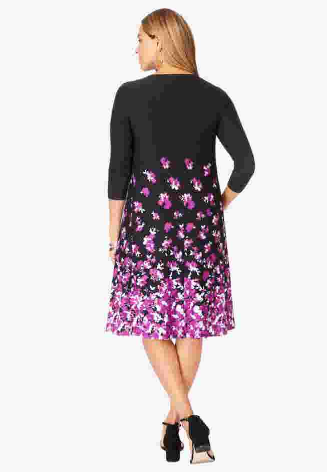 Stretch Knit Three-Quarter Sleeve T-shirt Dress image number 1