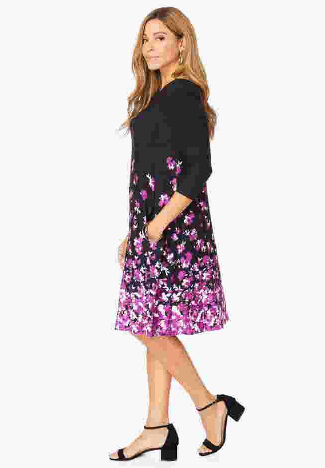 Stretch Knit Three-Quarter Sleeve T-shirt Dress image number 1