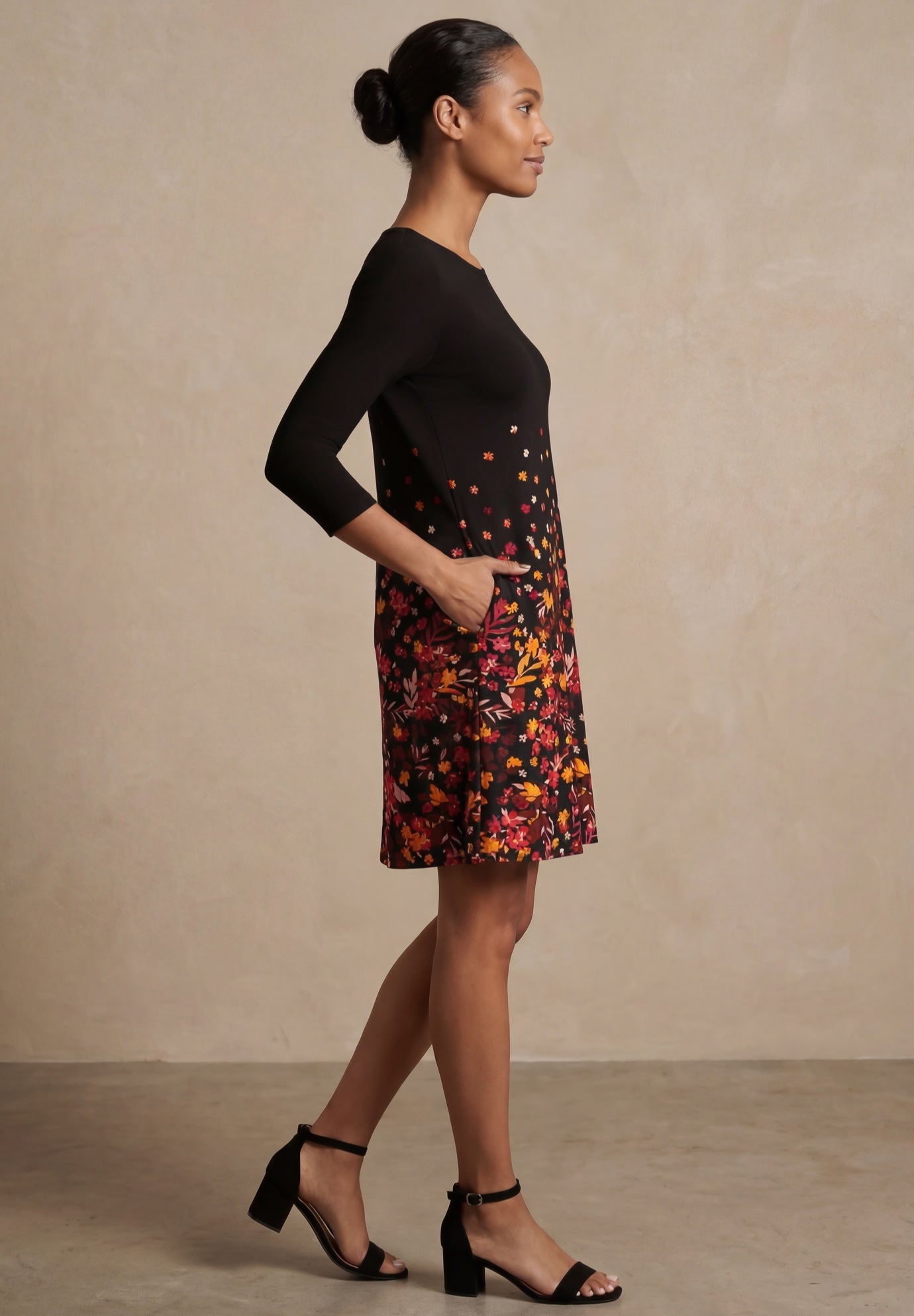 Stretch Knit Three-Quarter Sleeve T-shirt Dress image number 1
