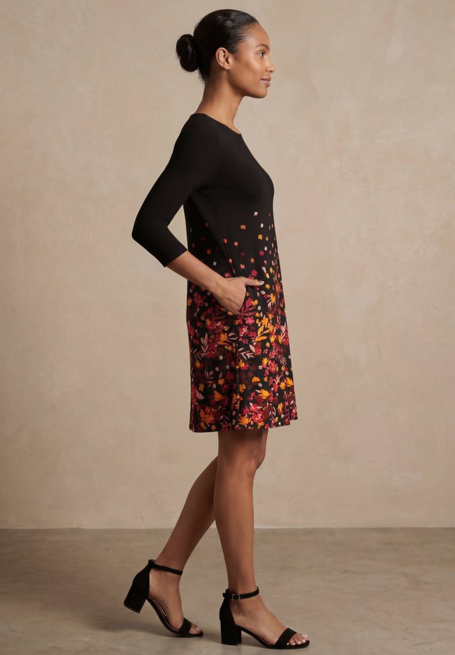 Stretch Knit Three-Quarter Sleeve T-shirt Dress image number 1
