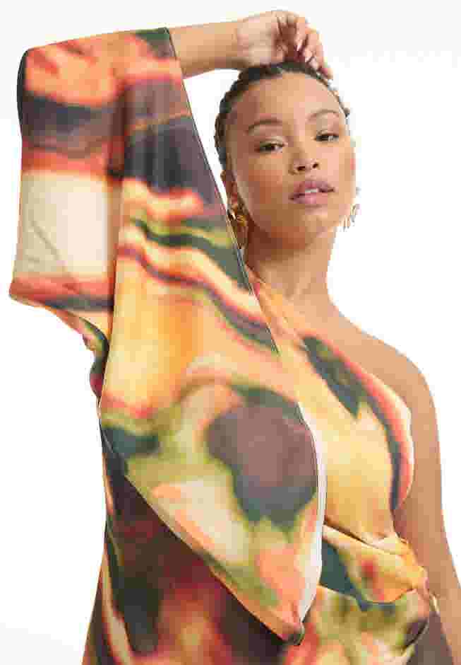 Asymmetrical One-Sleeve Cape Dress image number 3