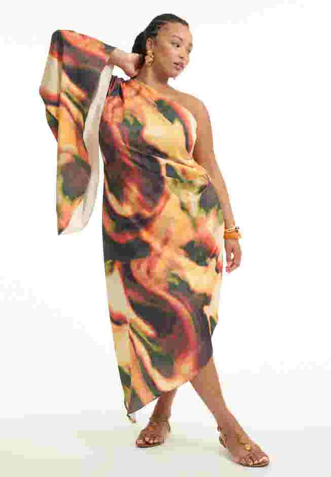 Asymmetrical One-Sleeve Cape Dress image number 0