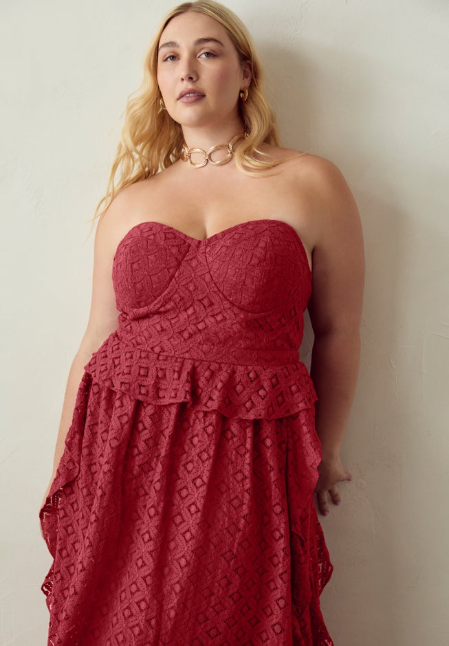 Ruffled Peplum Corseted Midi Dress image number 2