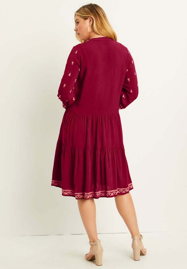 Ladies' Coraline Embroidered Peasant Dress, Skylight Blue Embroidery
