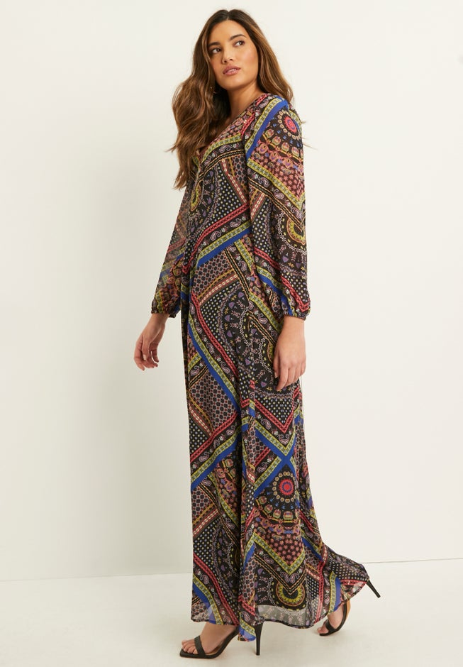June & Vie Chiffon Maxi Dress - 14/16, Multi Bias Bandana June & Vie Chiffon Maxi Dress - 14/16, Multi Bias Bandana