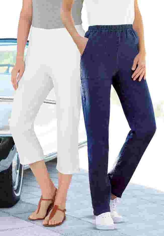 Womens Plus-Size Fineline Stretch Denim Pull-On Capri Jeans image number 4