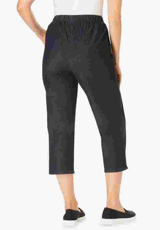 Womens Plus-Size Fineline Stretch Denim Pull-On Capri Jeans image number 1