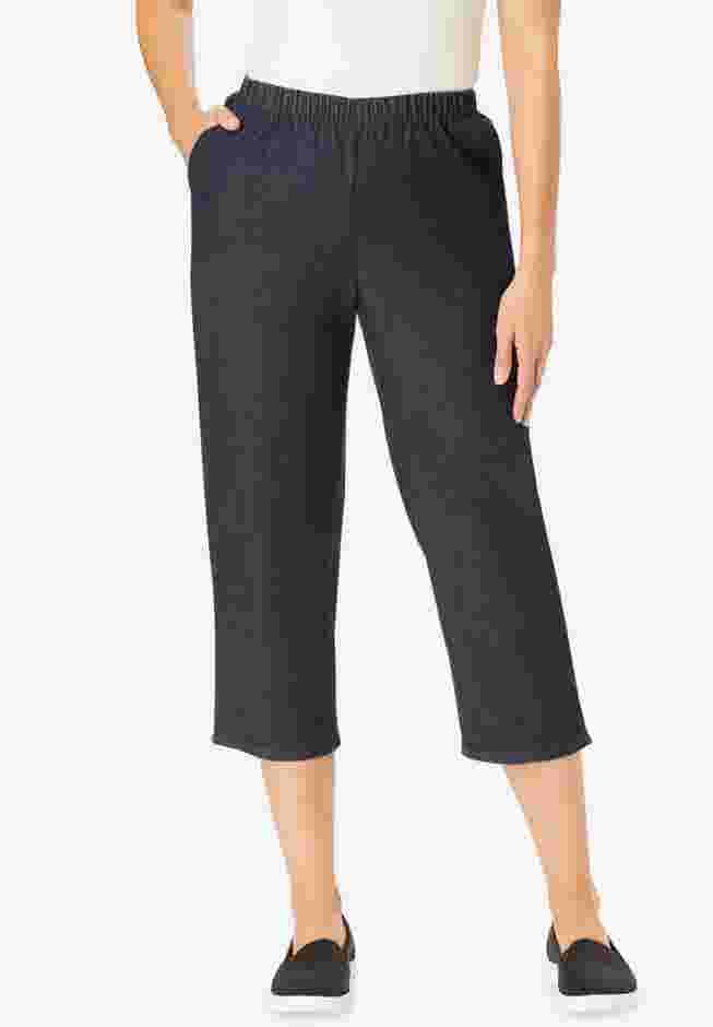 Womens Plus-Size Fineline Stretch Denim Pull-On Capri Jeans image number 0