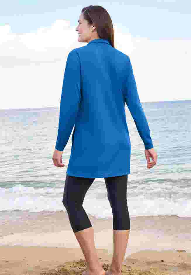 Chlorine Resistant Long-Sleeve Mock Neck Swim Tee image number 1