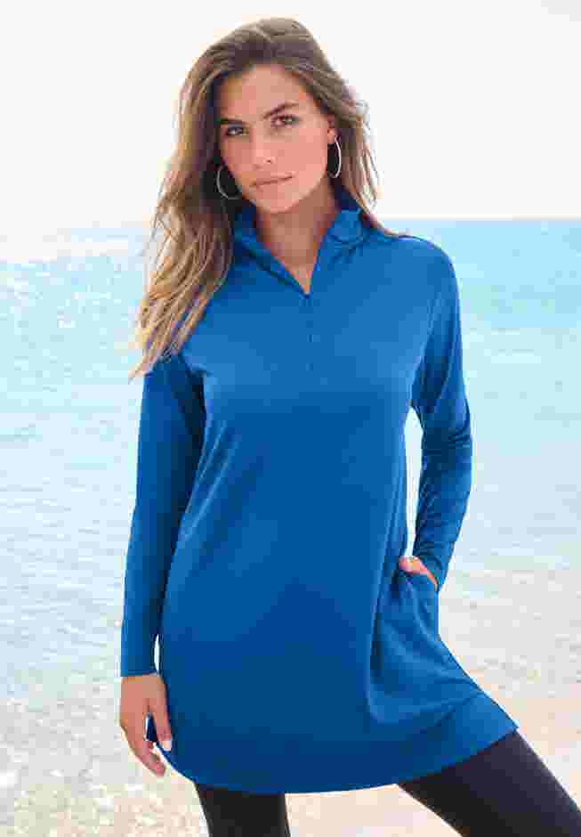 Chlorine Resistant Long-Sleeve Mock Neck Swim Tee image number 0