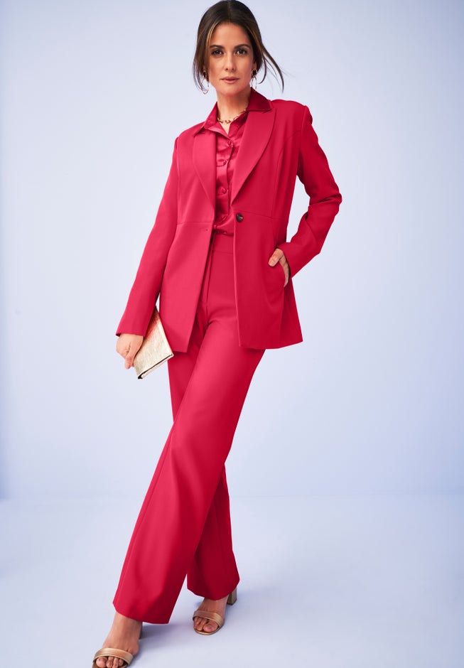 Work Bi-Stretch Blazer, Navy Double Plaid Jessica London