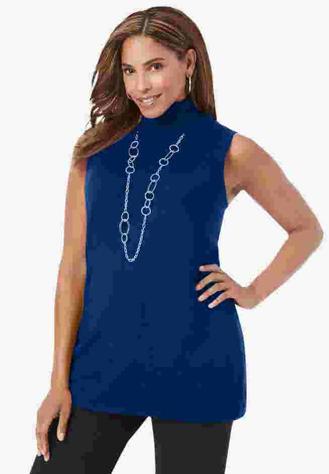 Cotton Cashmere Sleeveless Turtleneck Shell image number 0