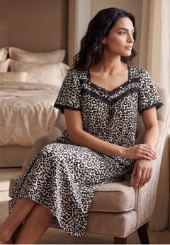 Short Silky Lace-Trim Gown