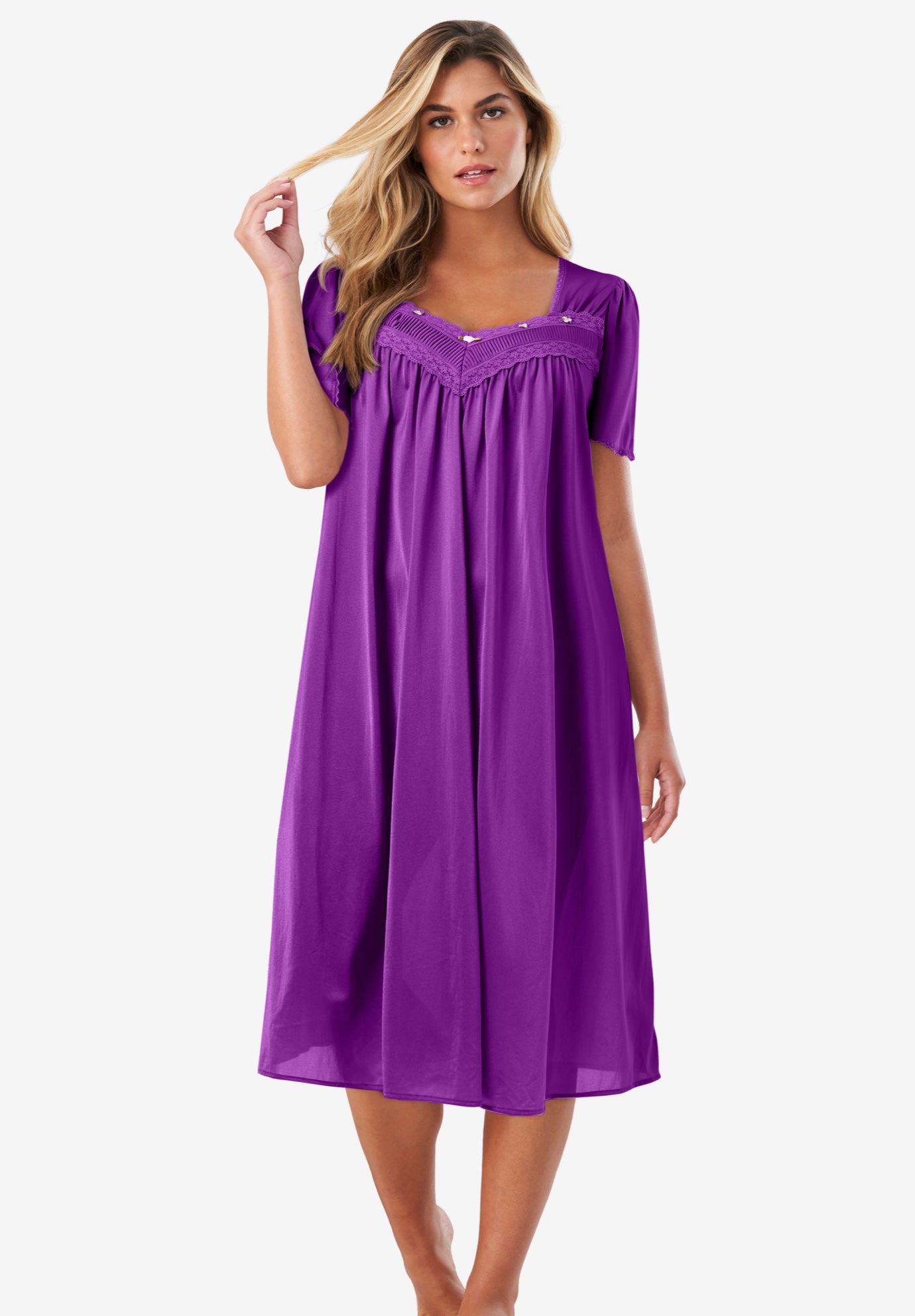 Short Silky Lace-Trim Gown image number 0