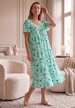 Short Silky Lace-Trim Gown