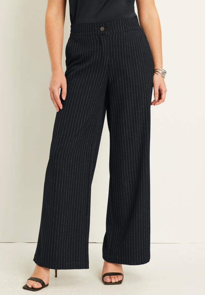 Metallic Pinstripe Curvie Fit Wide-Leg Pants image number null