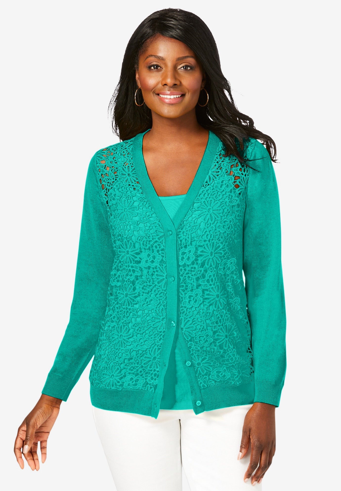 Crochet Button-front Cardigan image number 0