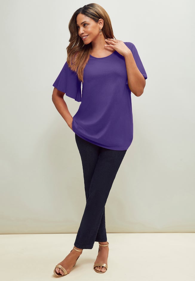 Stretch Knit Flutter Sleeve Tunic image number 3