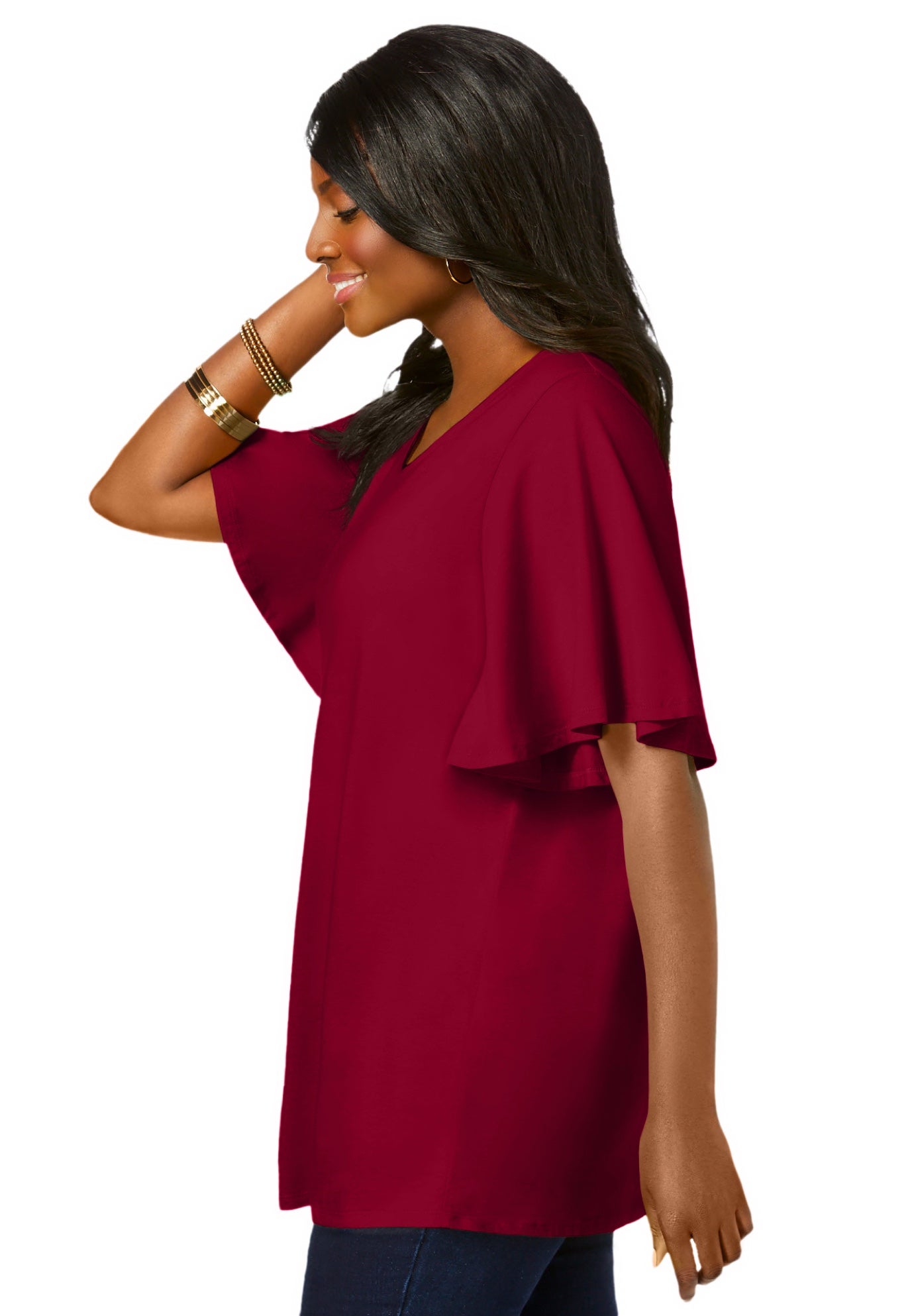 Stretch Knit Flutter Sleeve Tunic image number 1