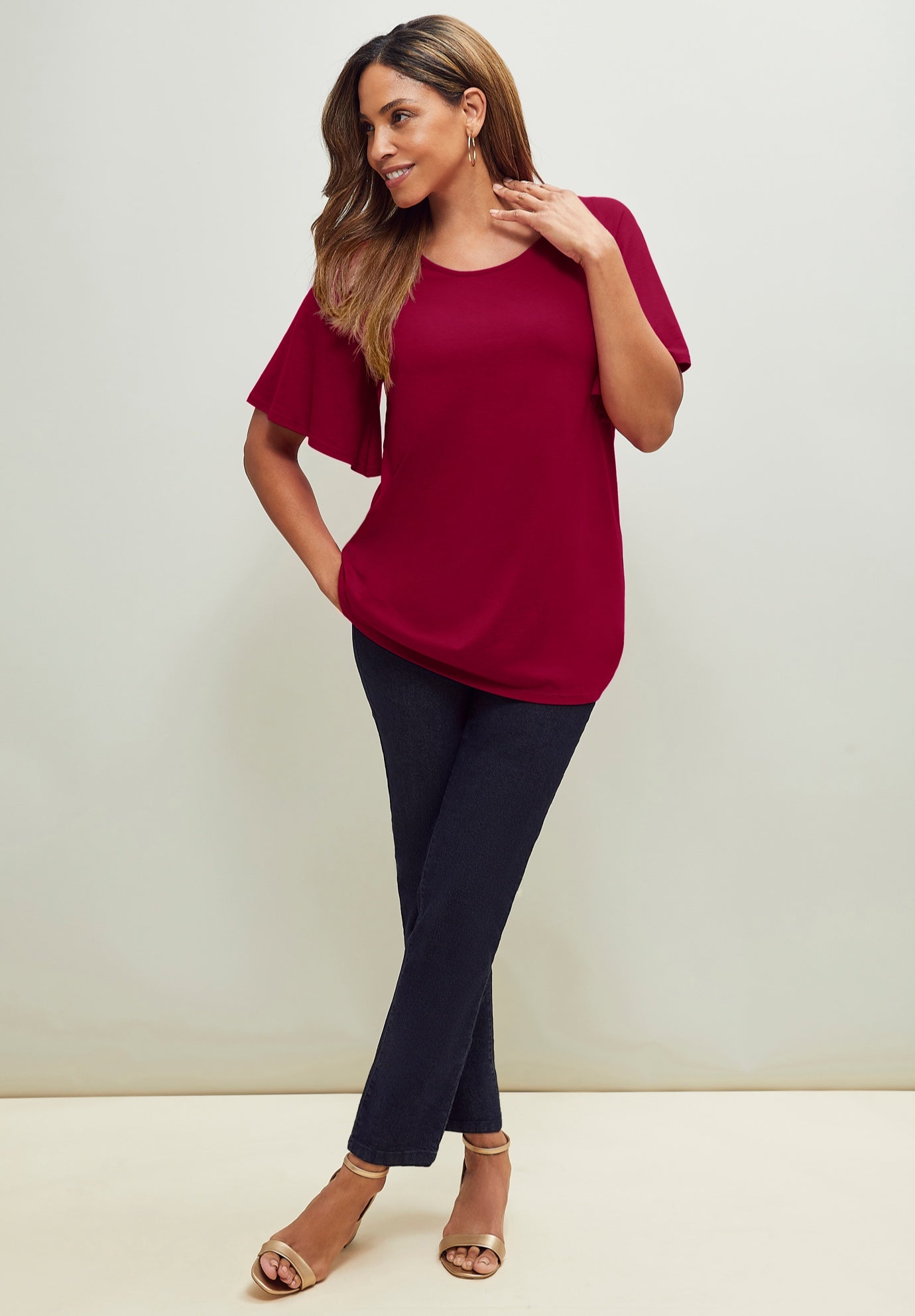 Stretch Knit Flutter Sleeve Tunic image number 3