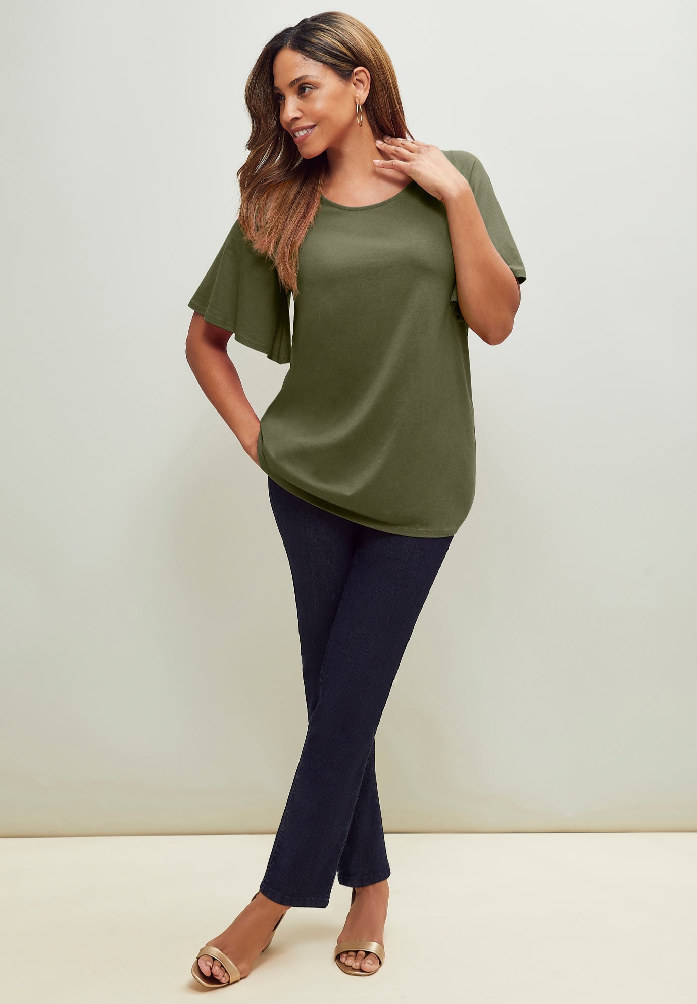 Stretch Knit Flutter Sleeve Tunic image number 1