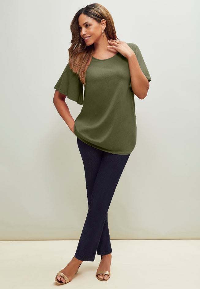 Stretch Knit Flutter Sleeve Tunic image number 1