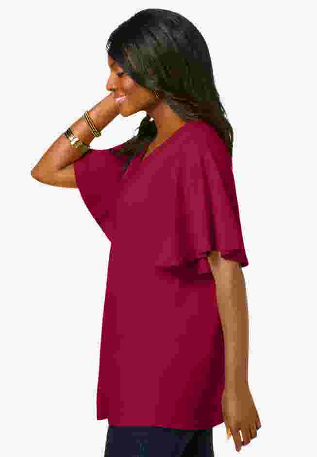 Stretch Knit Flutter Sleeve Tunic image number 4
