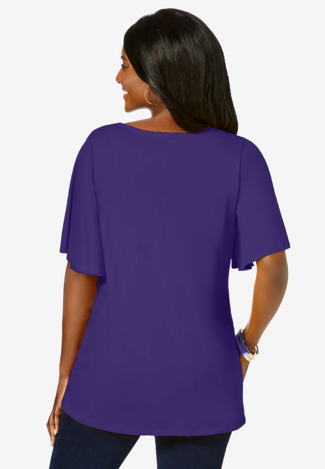 Stretch Knit Flutter Sleeve Tunic image number 2