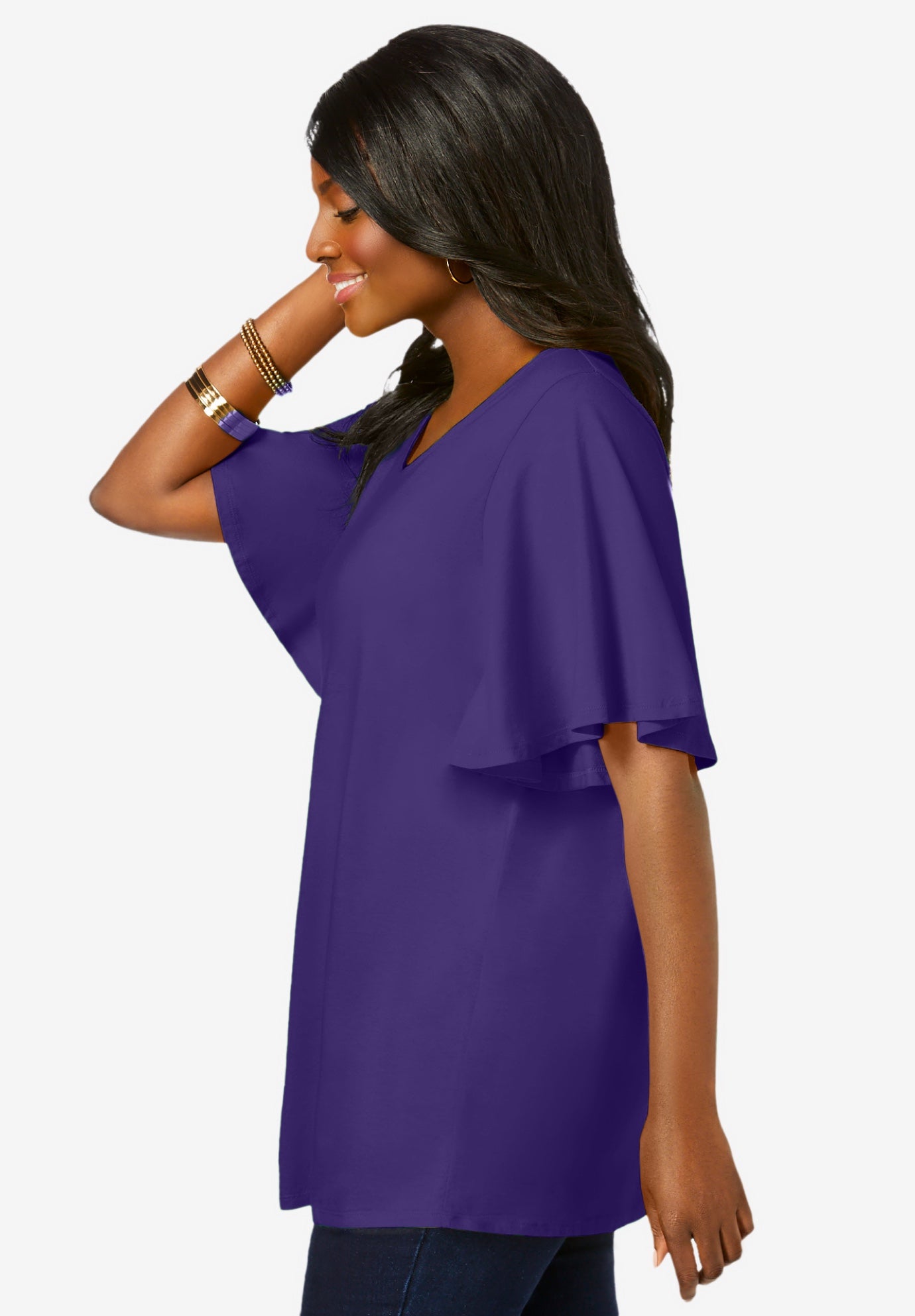 Stretch Knit Flutter Sleeve Tunic image number 1