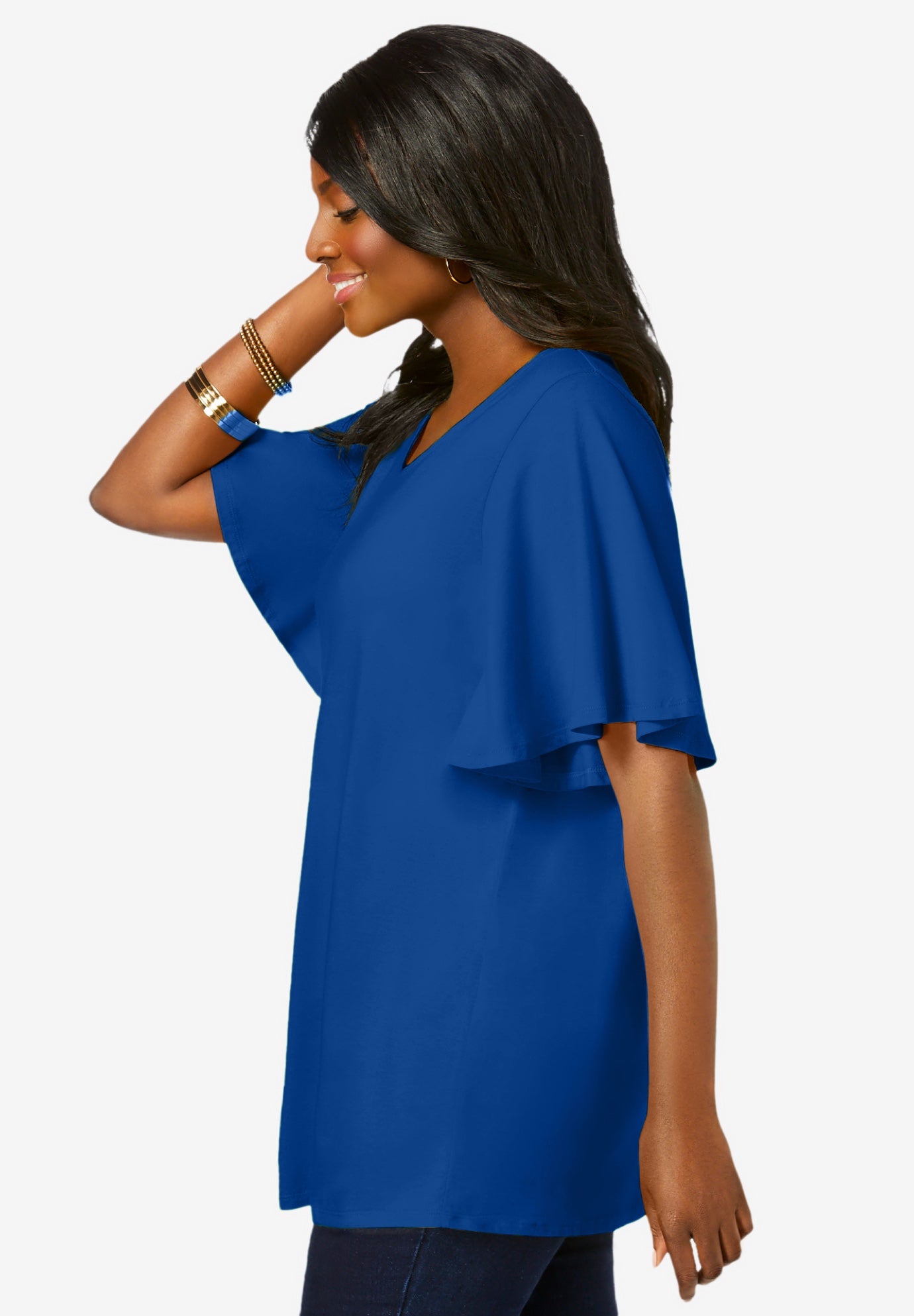 Stretch Knit Flutter Sleeve Tunic image number 1