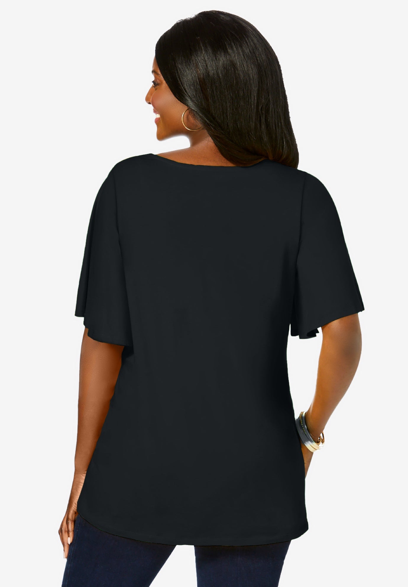 Stretch Knit Flutter Sleeve Tunic image number 2