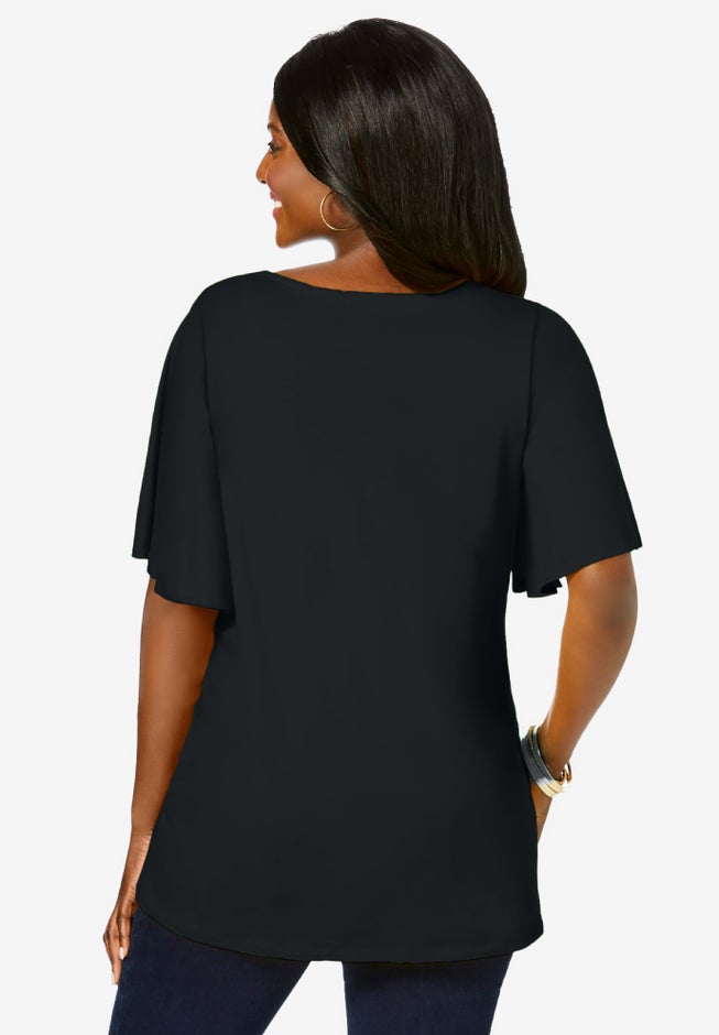 Stretch Knit Flutter Sleeve Tunic image number 2