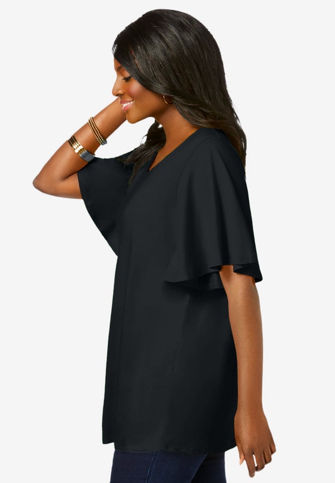 Stretch Knit Flutter Sleeve Tunic image number 1