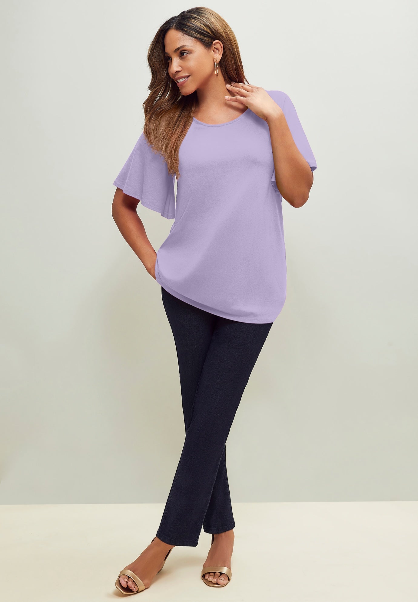 Stretch Knit Flutter Sleeve Tunic image number 0