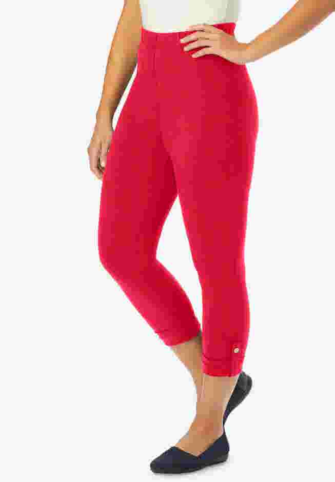 Stretch Cotton Cuff-Button Capri Legging image number 0