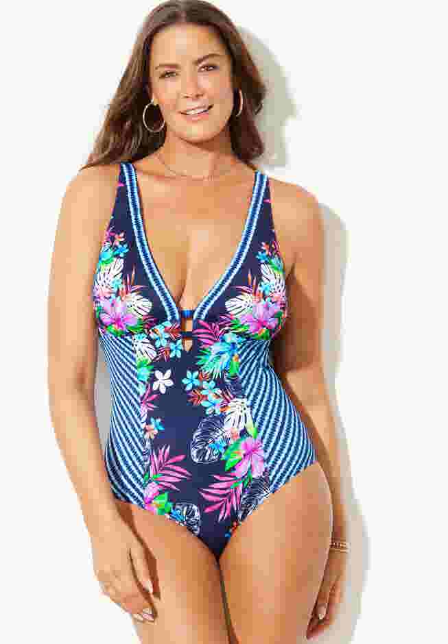 Deep V-Neck One Piece Swimsuit image number 0