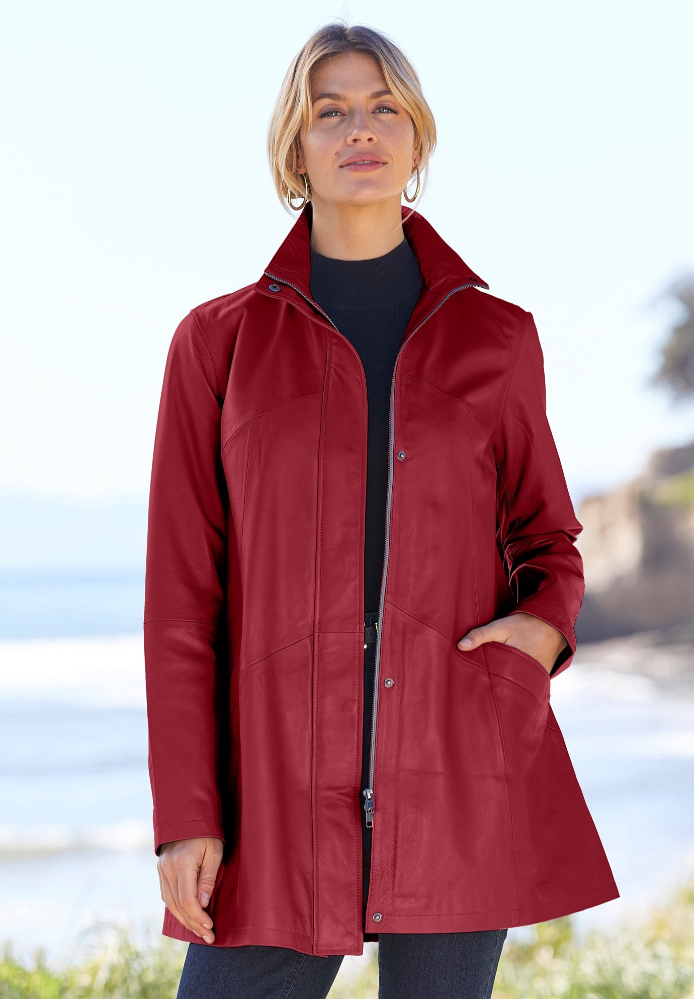 A-Line Zip Front Leather Jacket image number 0