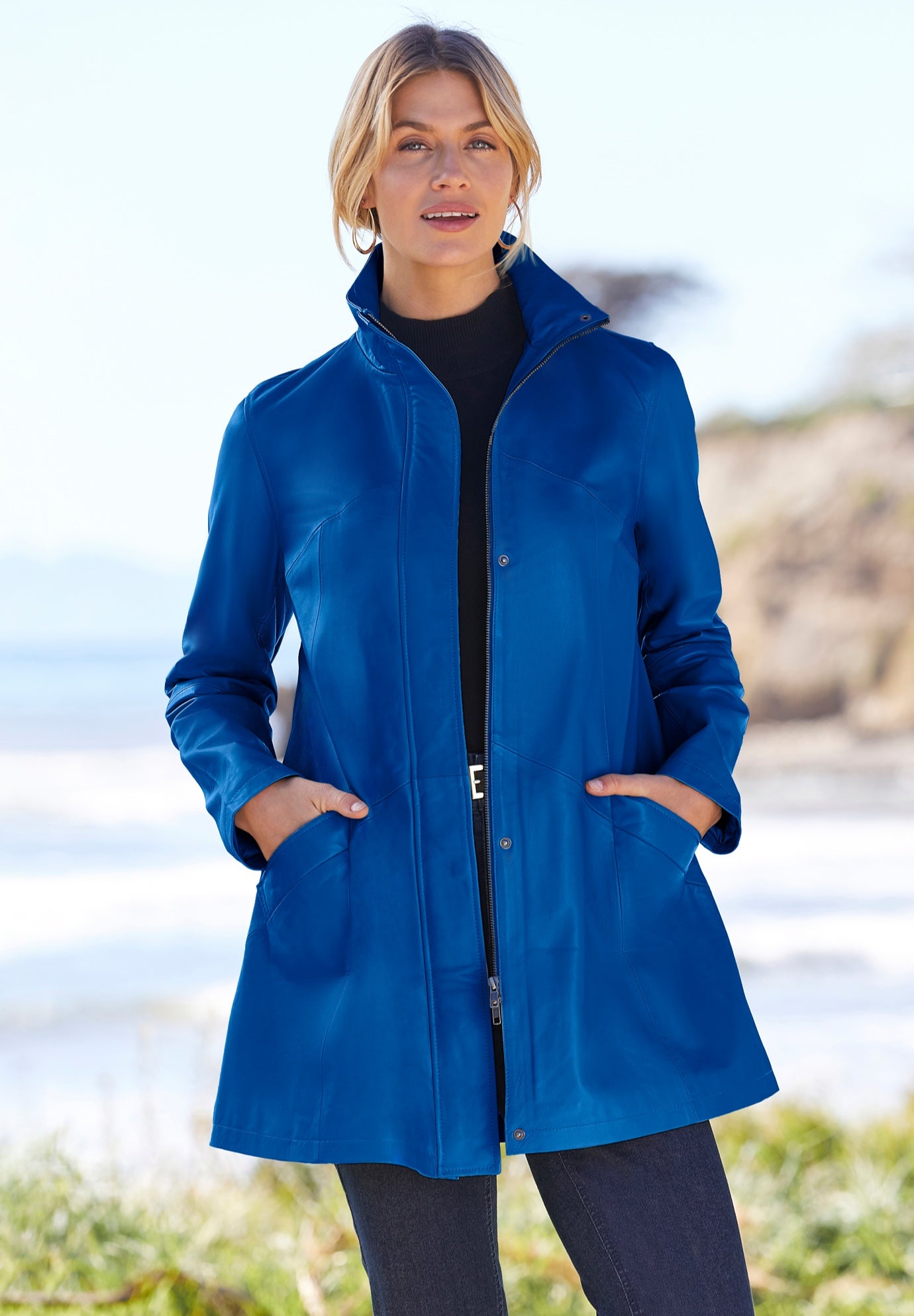 A-Line Zip Front Leather Jacket image number 0